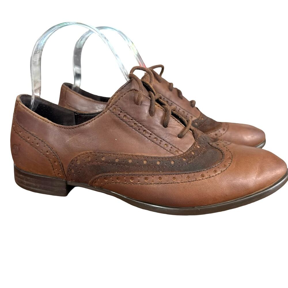 Born Ellinor Brown Leather Wingtip Lace Up Oxford Preppy Shoes Womens sz 9 M